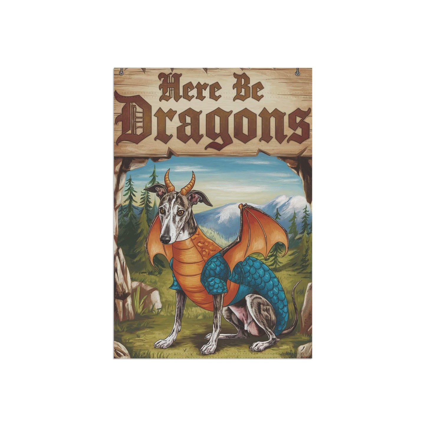 Printify Home Decor Brindle Greyhound Dog Dragon, Garden Flag, Fantasy Pet Yard Spring Decor, Housewarming Halloween Gift
