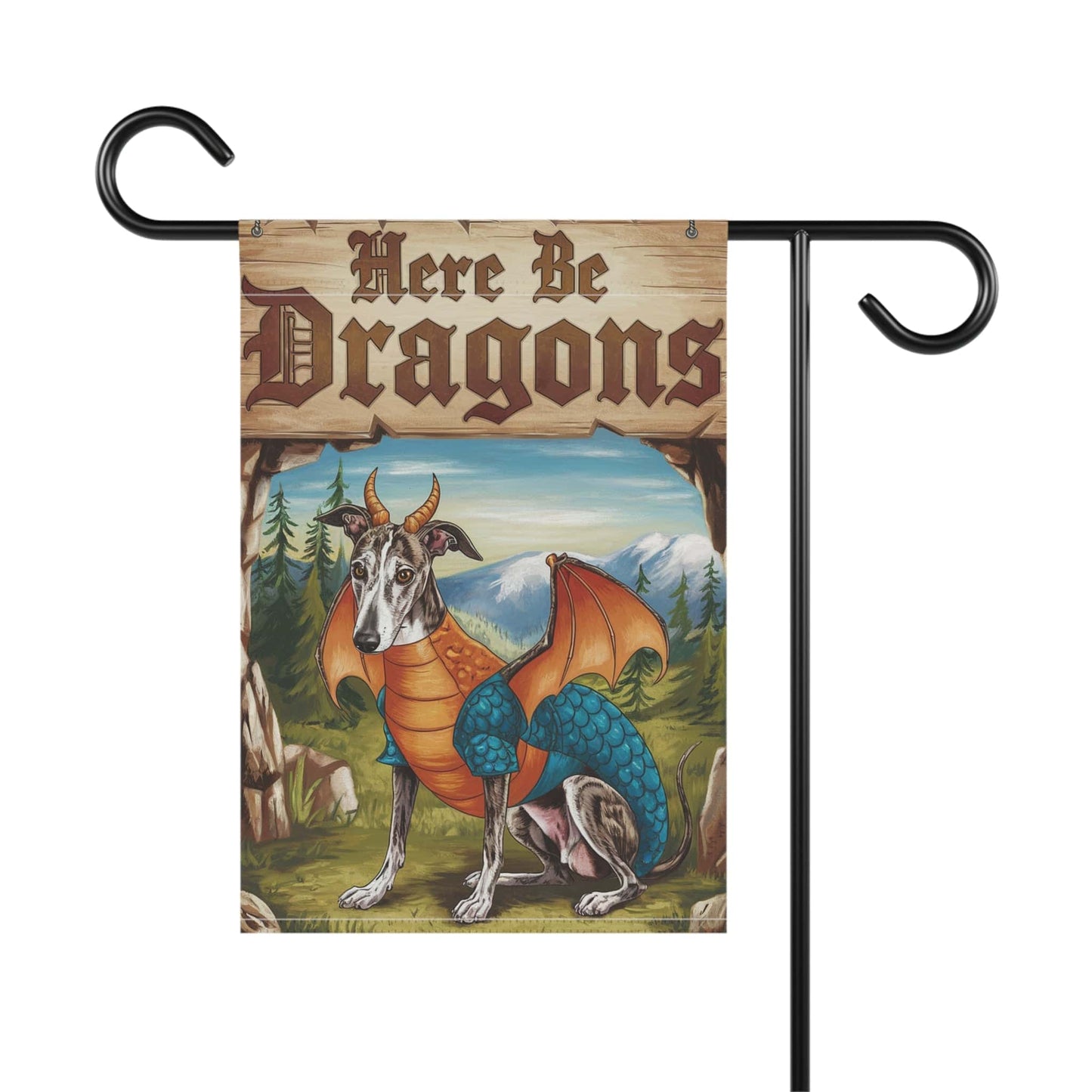 Printify Home Decor Brindle Greyhound Dog Dragon, Garden Flag, Fantasy Pet Yard Spring Decor, Housewarming Halloween Gift