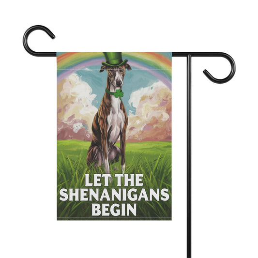 Brindle Greyhound Garden Flag, Saint Patricks Day Funny Dog Yard Outside Decor
