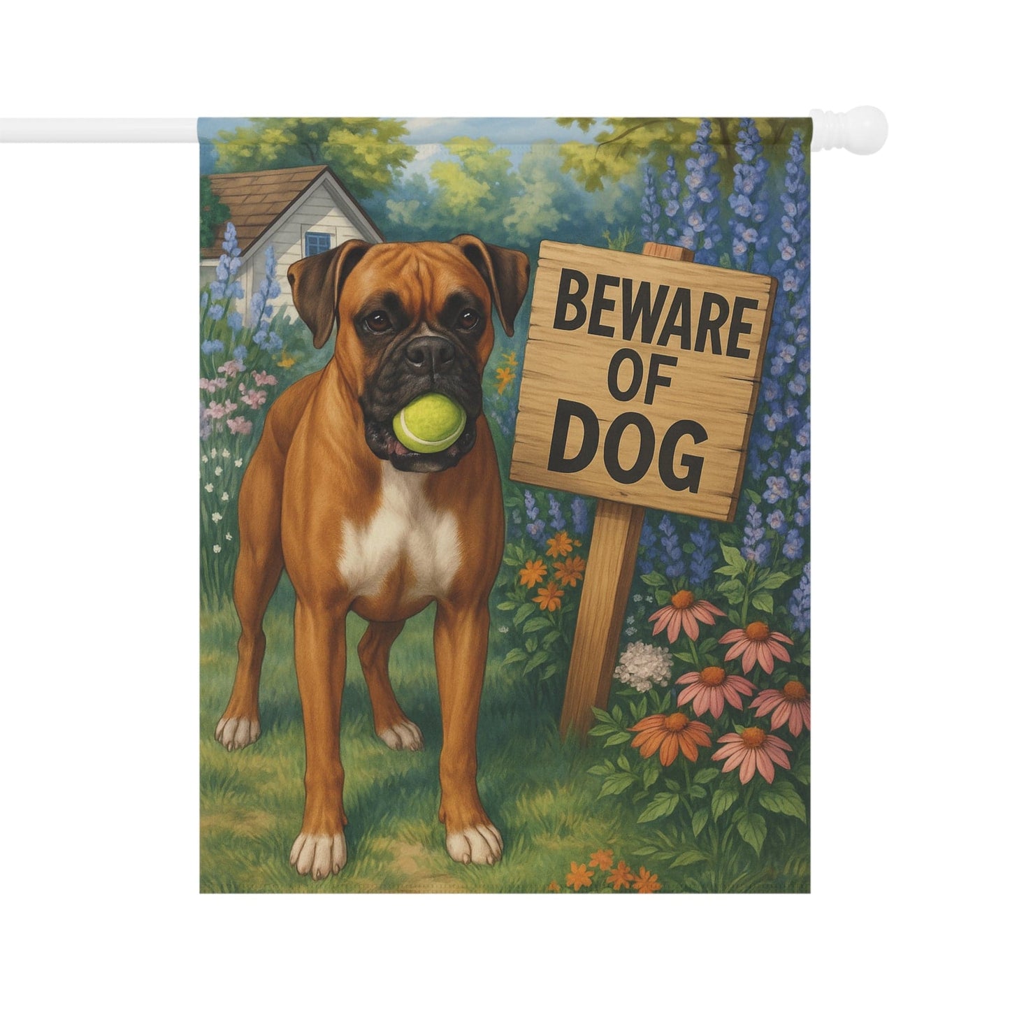 Printify Garden Flag Brown Boxer Funny Beware Garden Flag