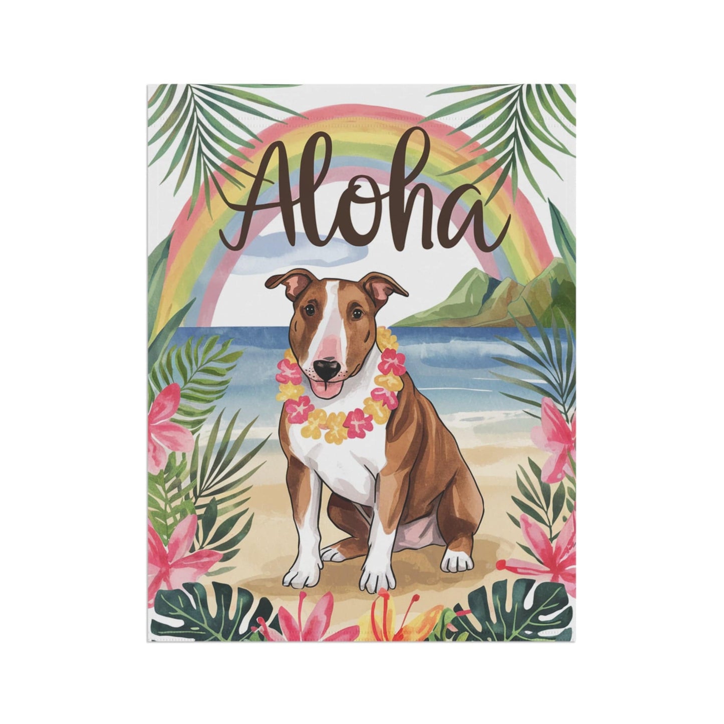 Printify Garden Flag Brown Bull Terrier Aloha Luau Garden Flag