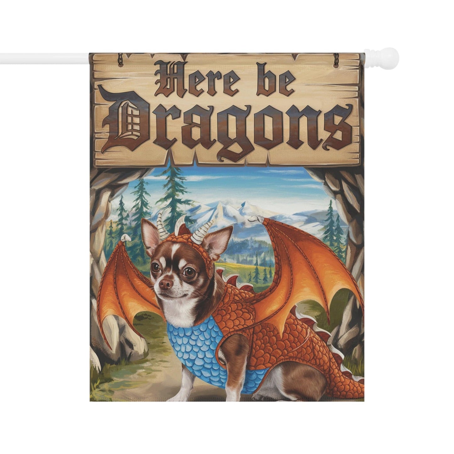 Printify Home Decor 24.5'' × 32'' Brown Chihuahua Dog Dragon Garden Flag, Fantasy Pet Yard Spring Decor, Housewarming Gardener Gift, Halloween