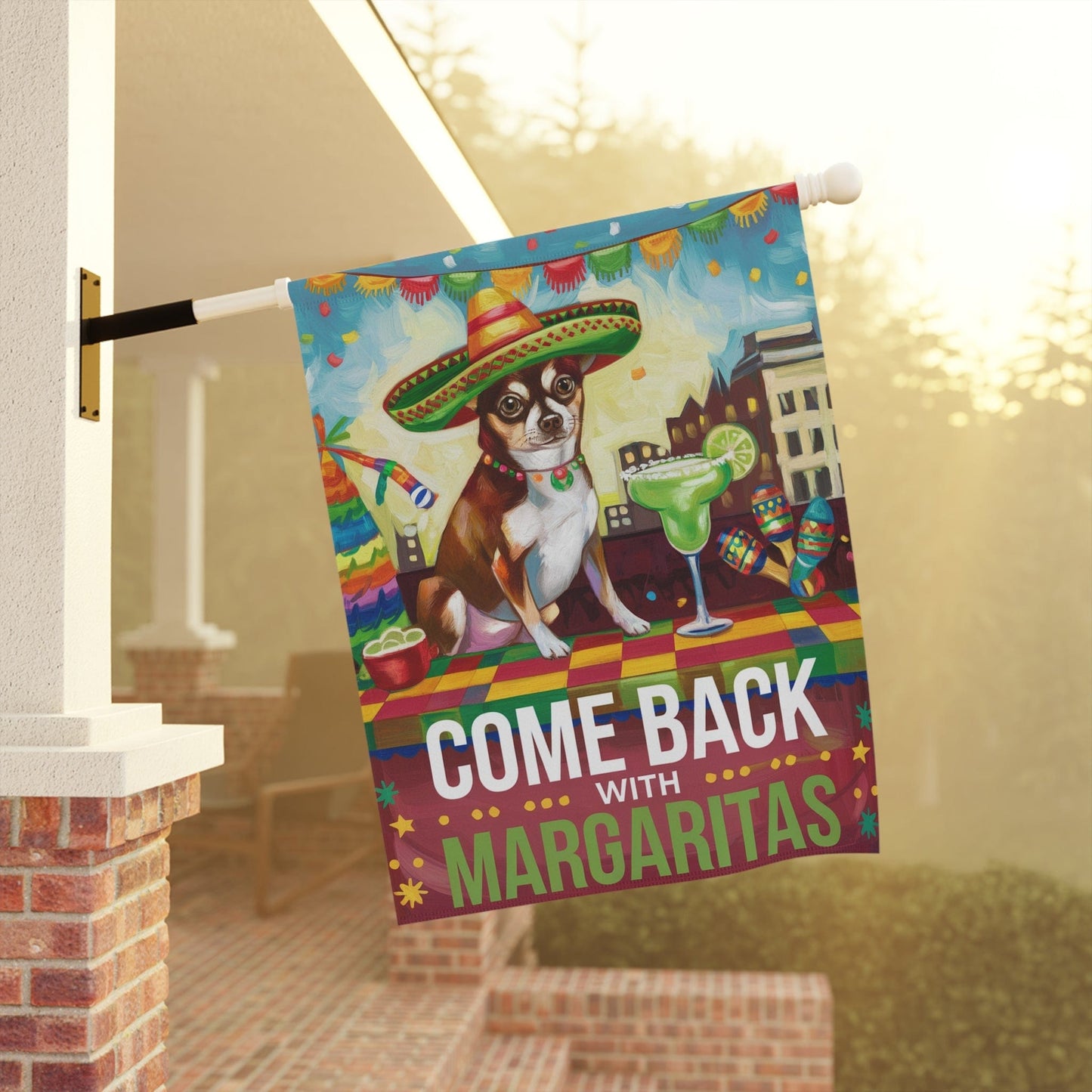 Brown Chihuahua Dog Garden Flag, Cinco de Mayo Fiesta, Margarita Drinking Decor, Front Yard Decor, Gardener Gift