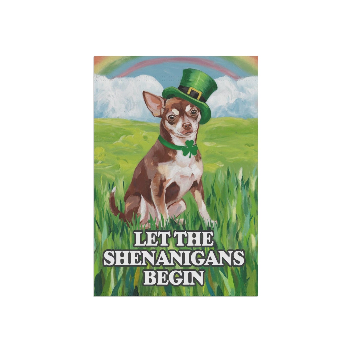 Printify Home Decor 12'' × 18'' Brown Chihuahua Garden Flag, Saint Patricks Day Funny Dog Lovers Yard Outside Decor