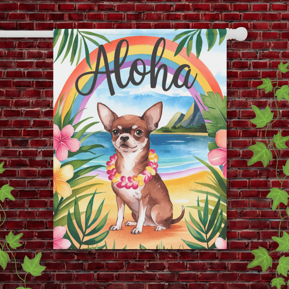 Printify Garden Flag 24.5'' × 32'' Brown Chihuahua Hawaii Garden Flag