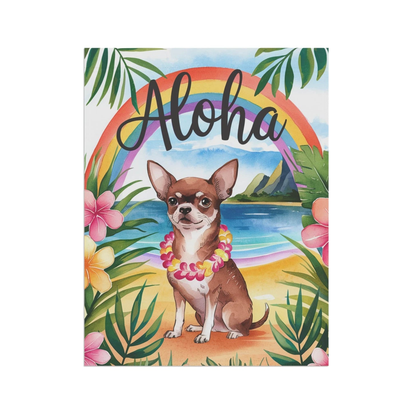 Printify Garden Flag Brown Chihuahua Hawaii Garden Flag