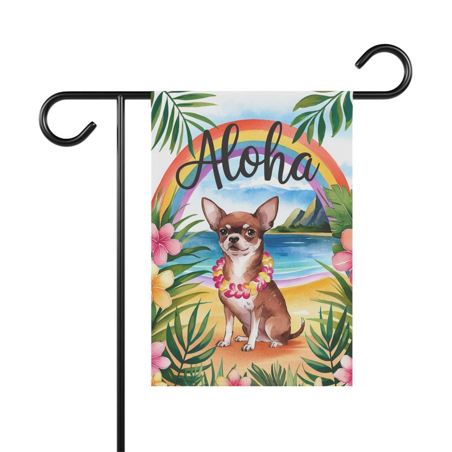 Printify Garden Flag Brown Chihuahua Hawaii Garden Flag
