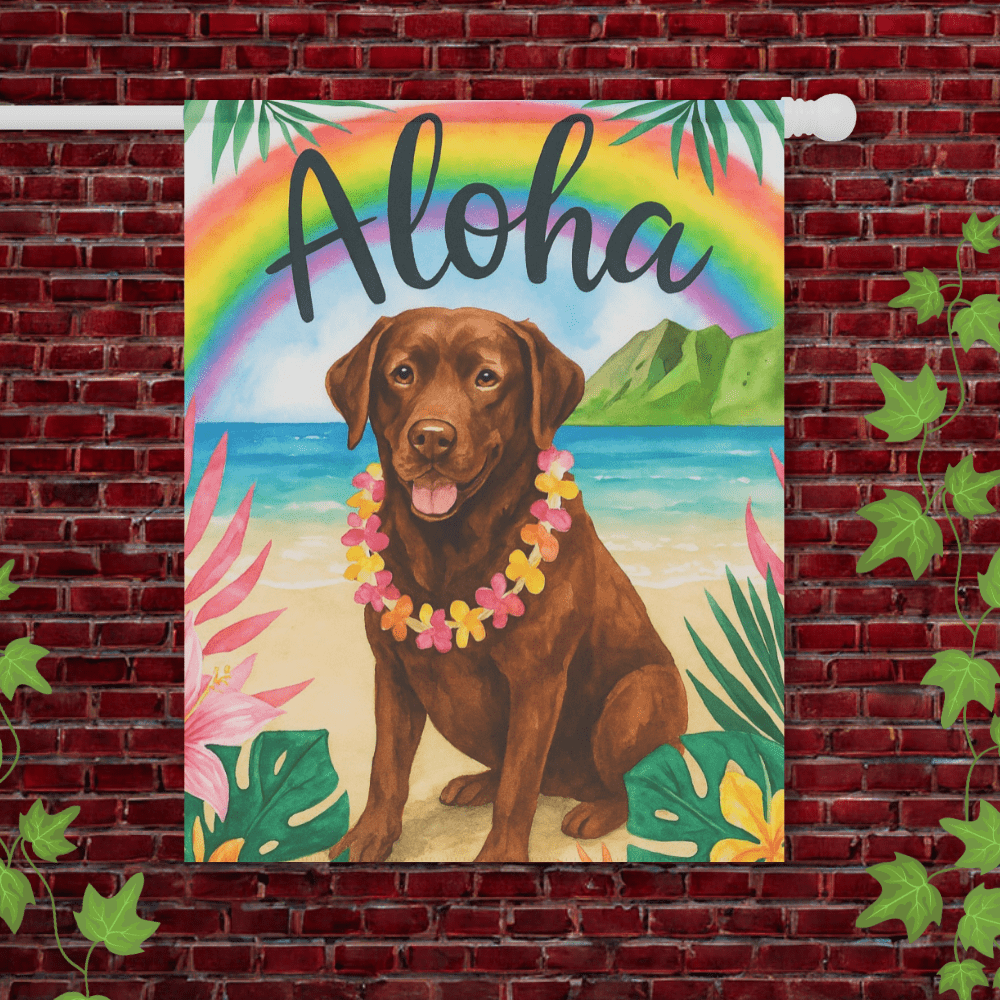 Printify Garden Flag 24.5'' × 32'' Brown Chocolate Labrador Aloha Garden Flag