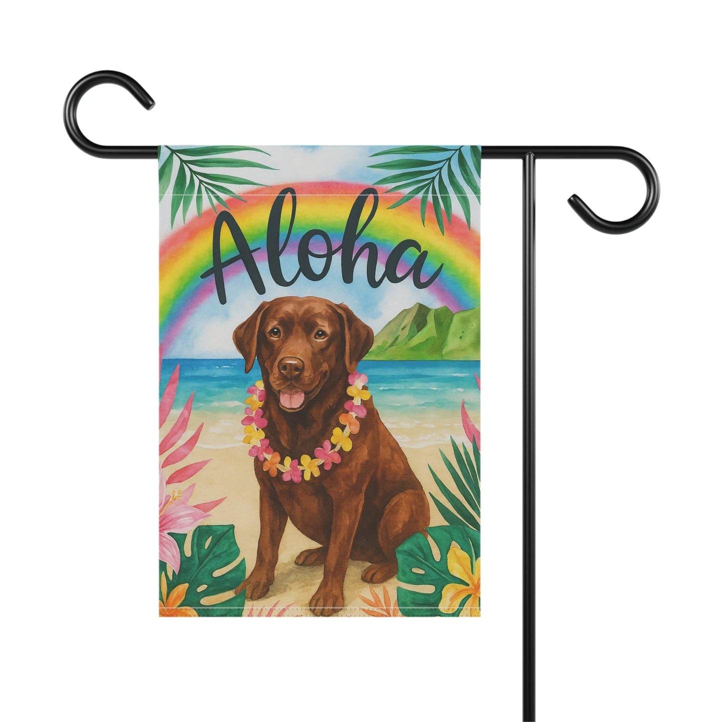 Printify Garden Flag Brown Chocolate Labrador Aloha Garden Flag