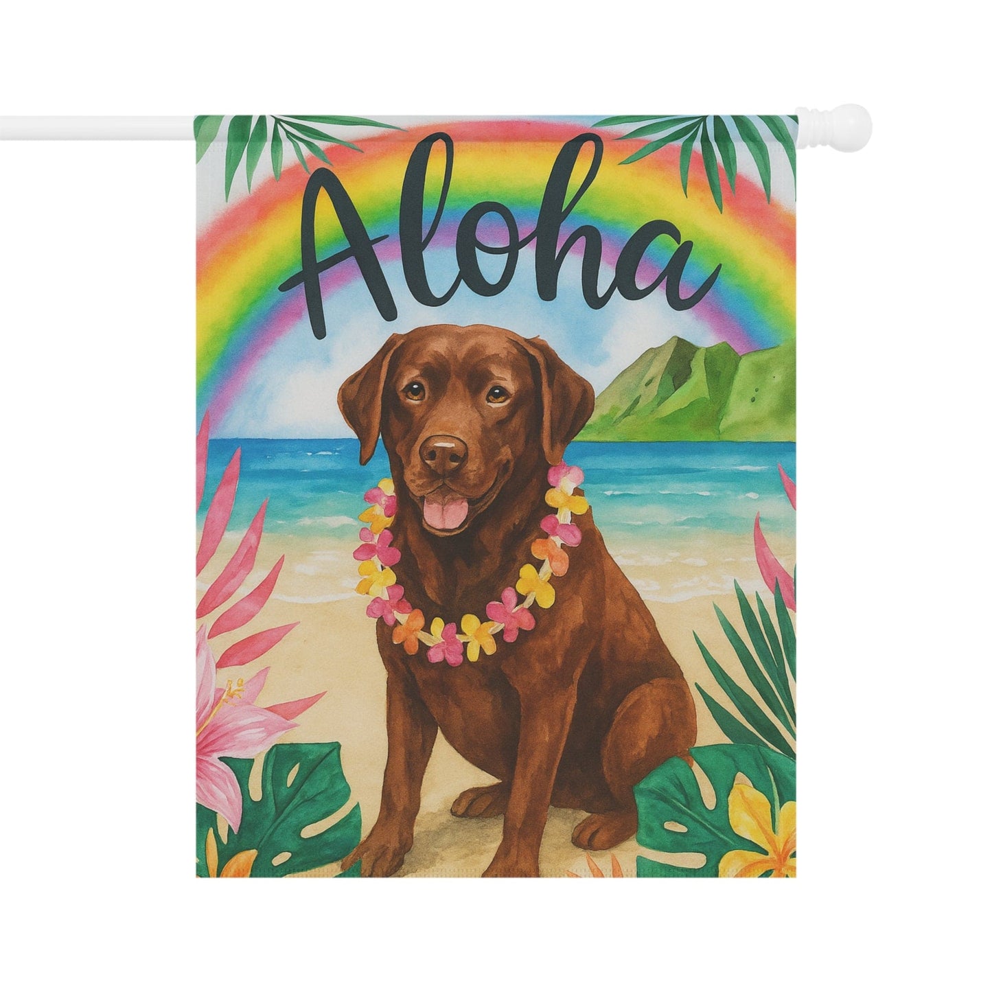 Printify Garden Flag Brown Chocolate Labrador Aloha Garden Flag