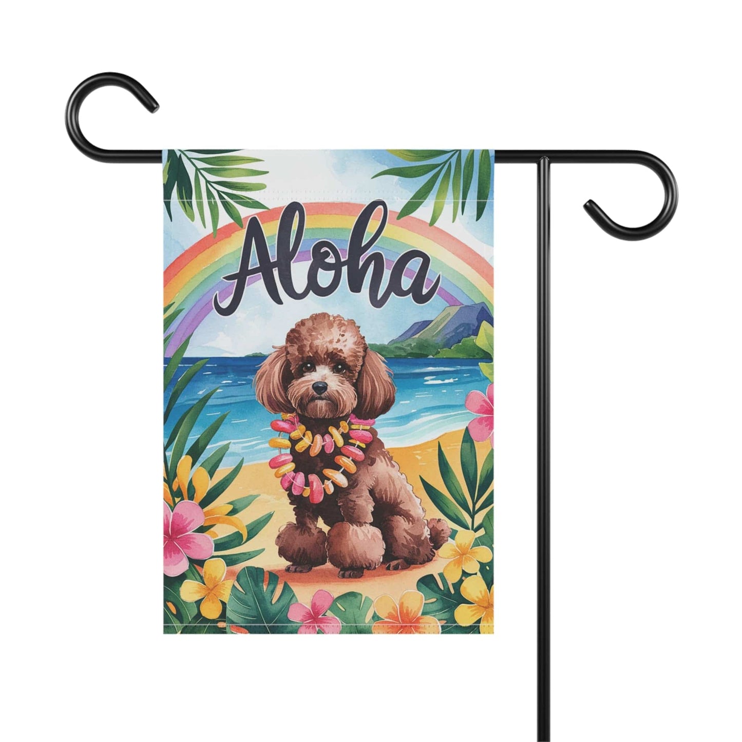 Printify Garden Flag Brown Miniature Chocolate Poodle Aloha Garden Flag