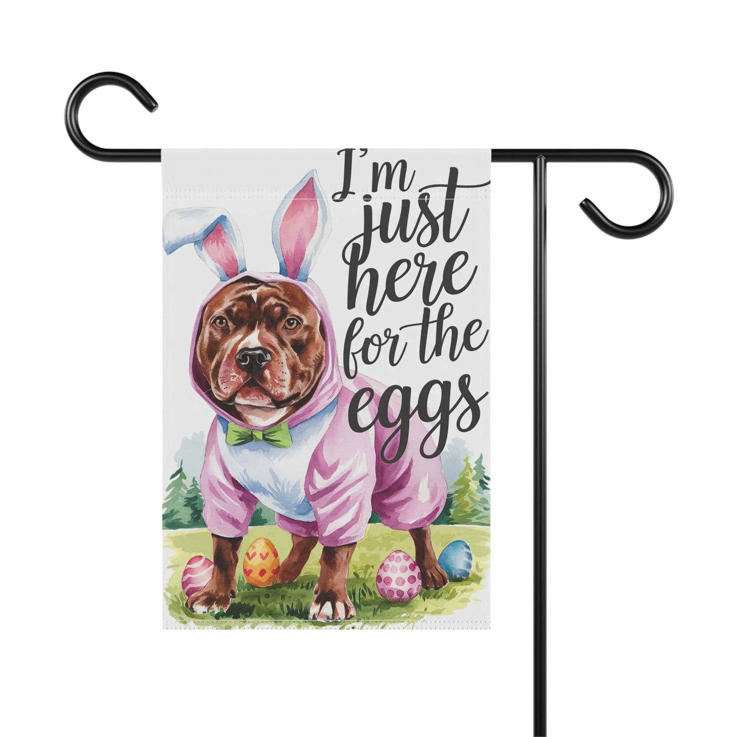 Printify Home Decor Brown Pit Bull Easter Garden Flag, Spring Scene Front Yard Decor, Gardener Housewarming Gift