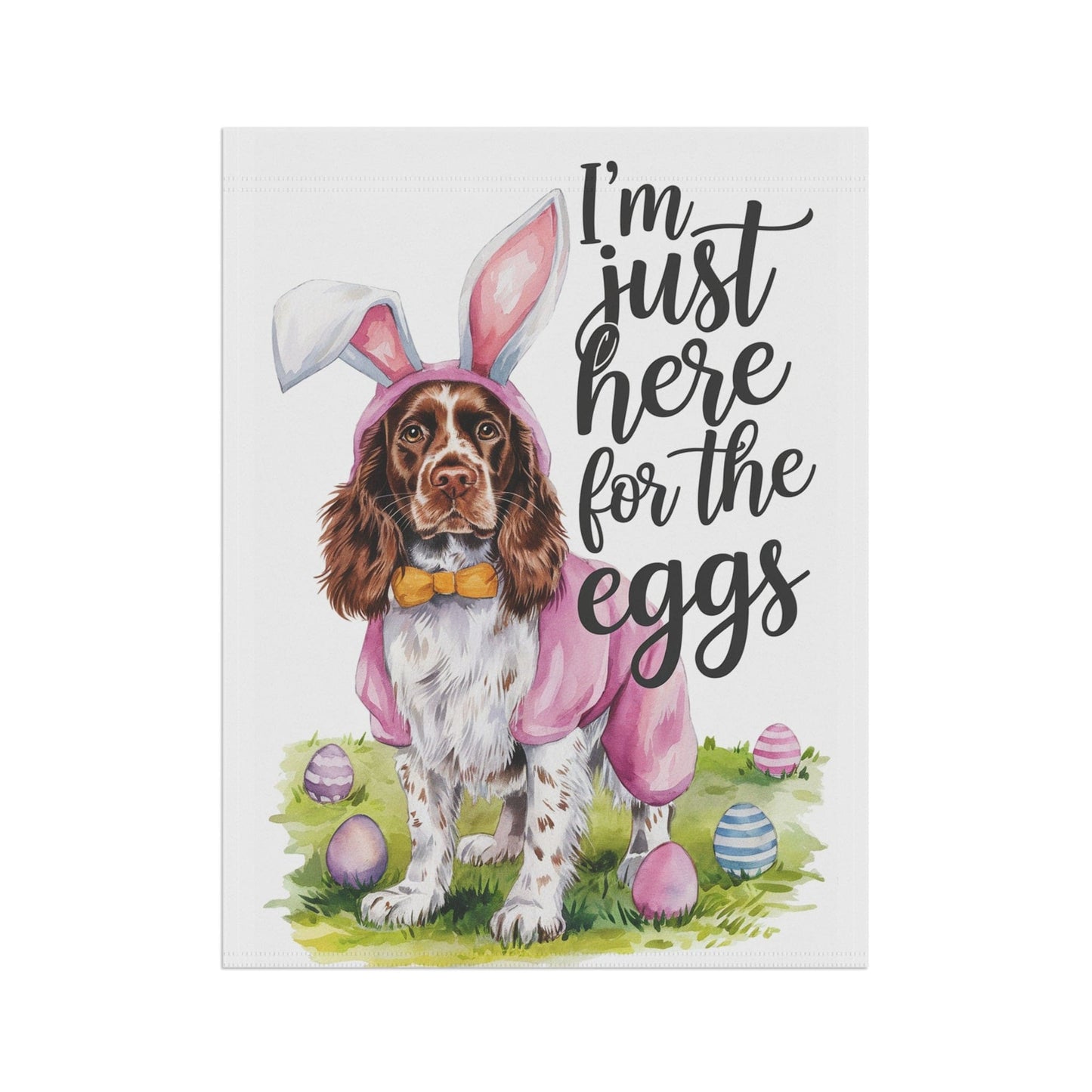 Printify Home Decor Brown Springer Spaniel Easter Garden Flag, Funny Spring Pet House Banner