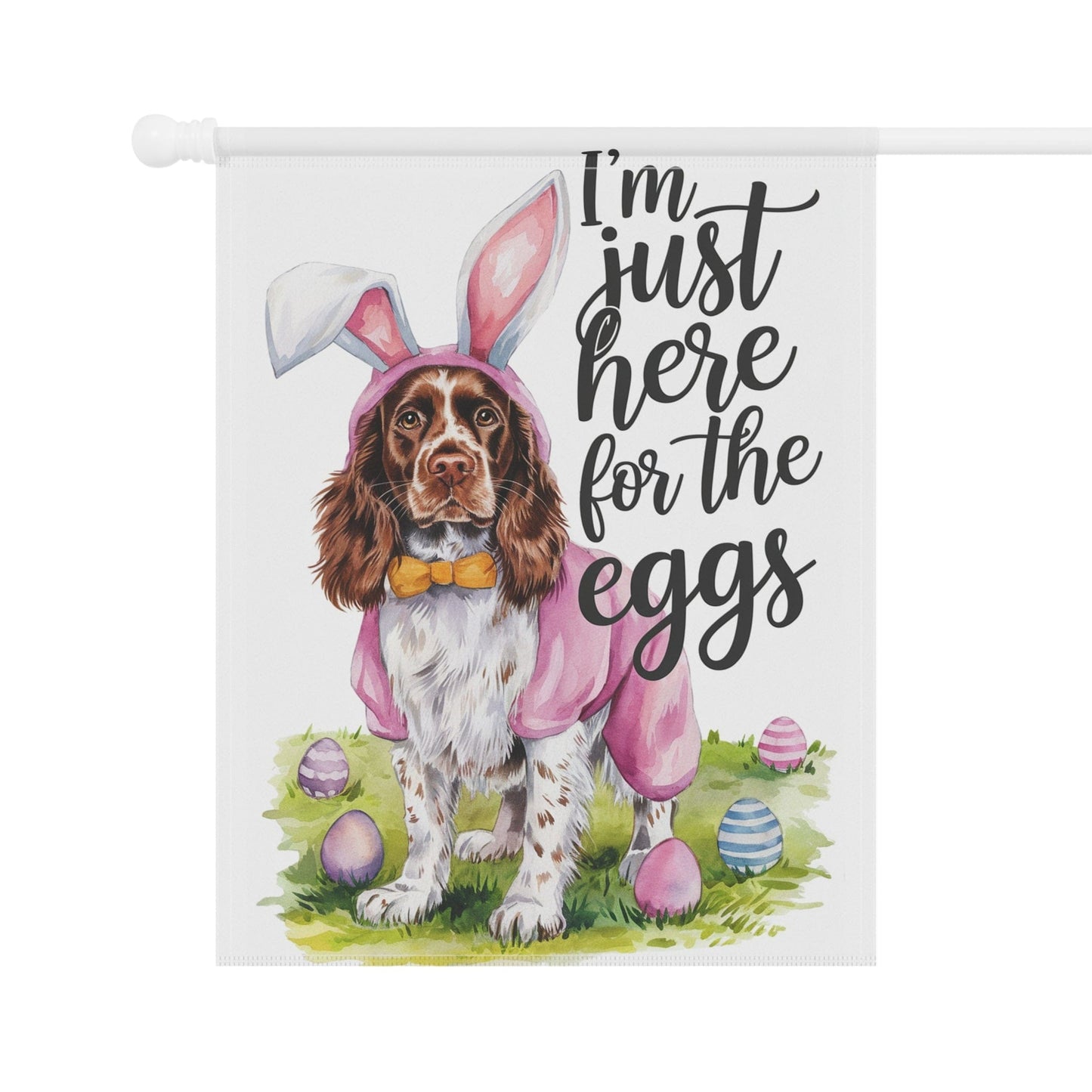 Printify Home Decor Brown Springer Spaniel Easter Garden Flag, Funny Spring Pet House Banner