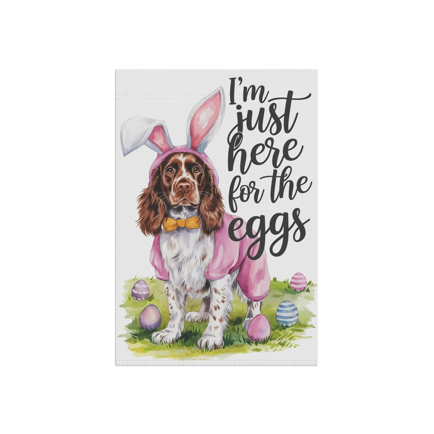 Printify Home Decor Brown Springer Spaniel Easter Garden Flag, Funny Spring Pet House Banner