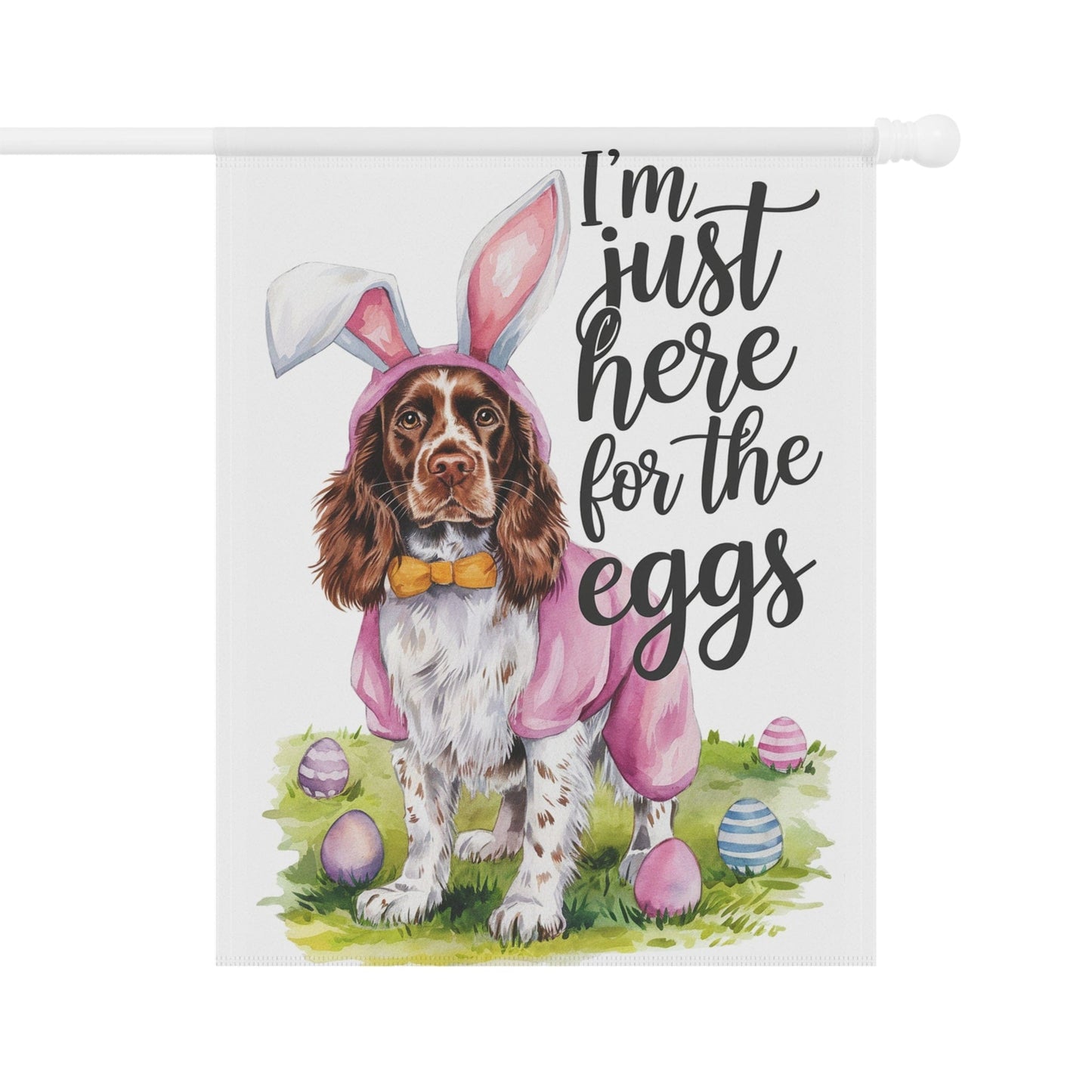 Printify Home Decor 24.5'' × 32'' Brown Springer Spaniel Easter Garden Flag, Funny Spring Pet House Banner