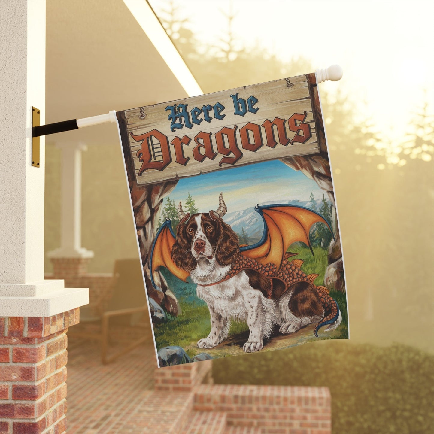 Brown Springer Spaniel Garden Flag, Fantasy Dragons Front Yard Spring Decor, Housewarming Gift