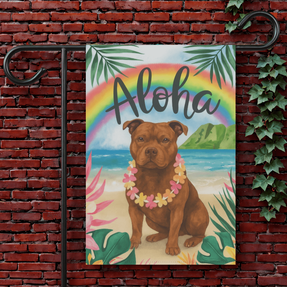 Printify Garden Flag 12'' × 18'' Brown Staffordshire Pit Bull Terrier Garden Flag