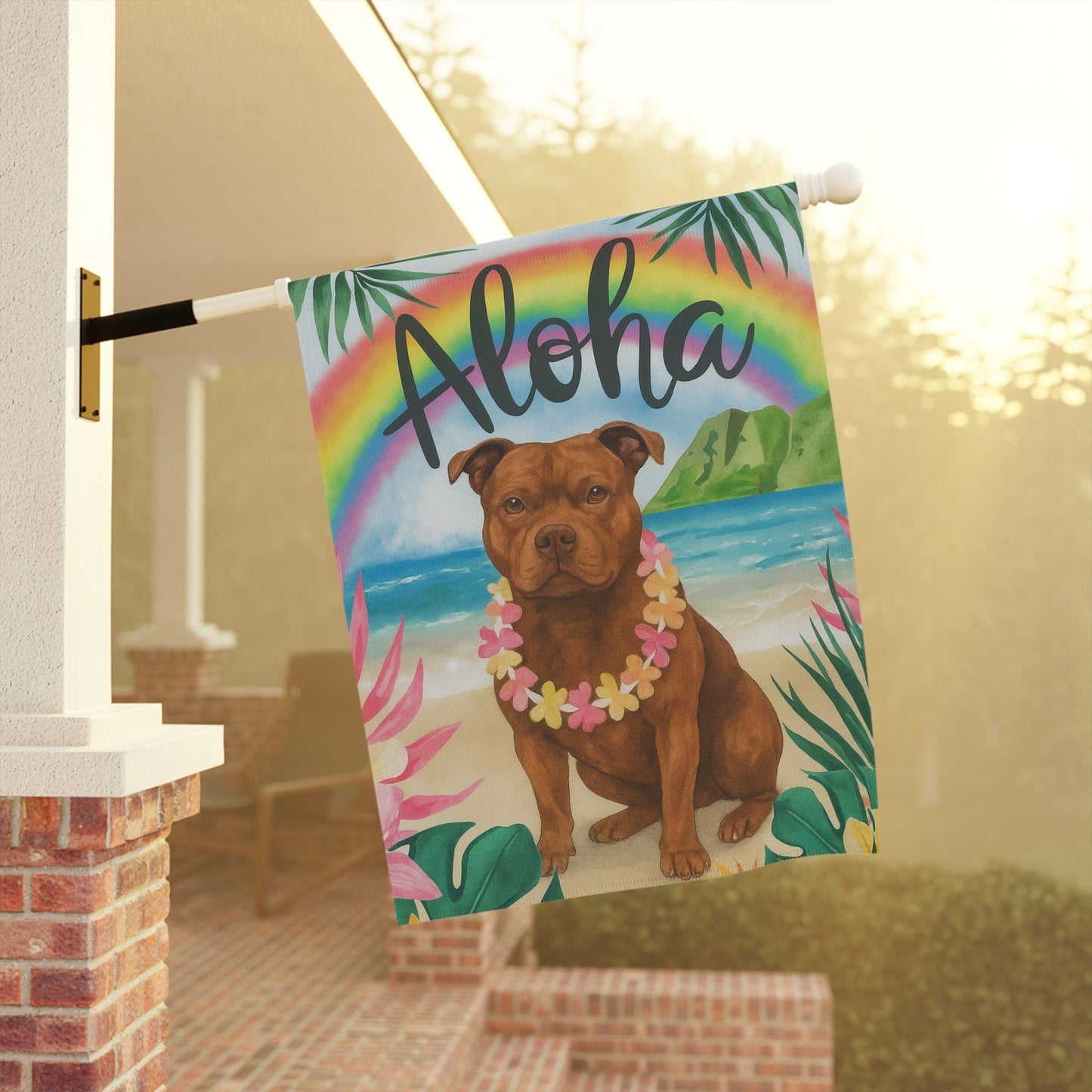 Printify Garden Flag Brown Staffordshire Pit Bull Terrier Garden Flag