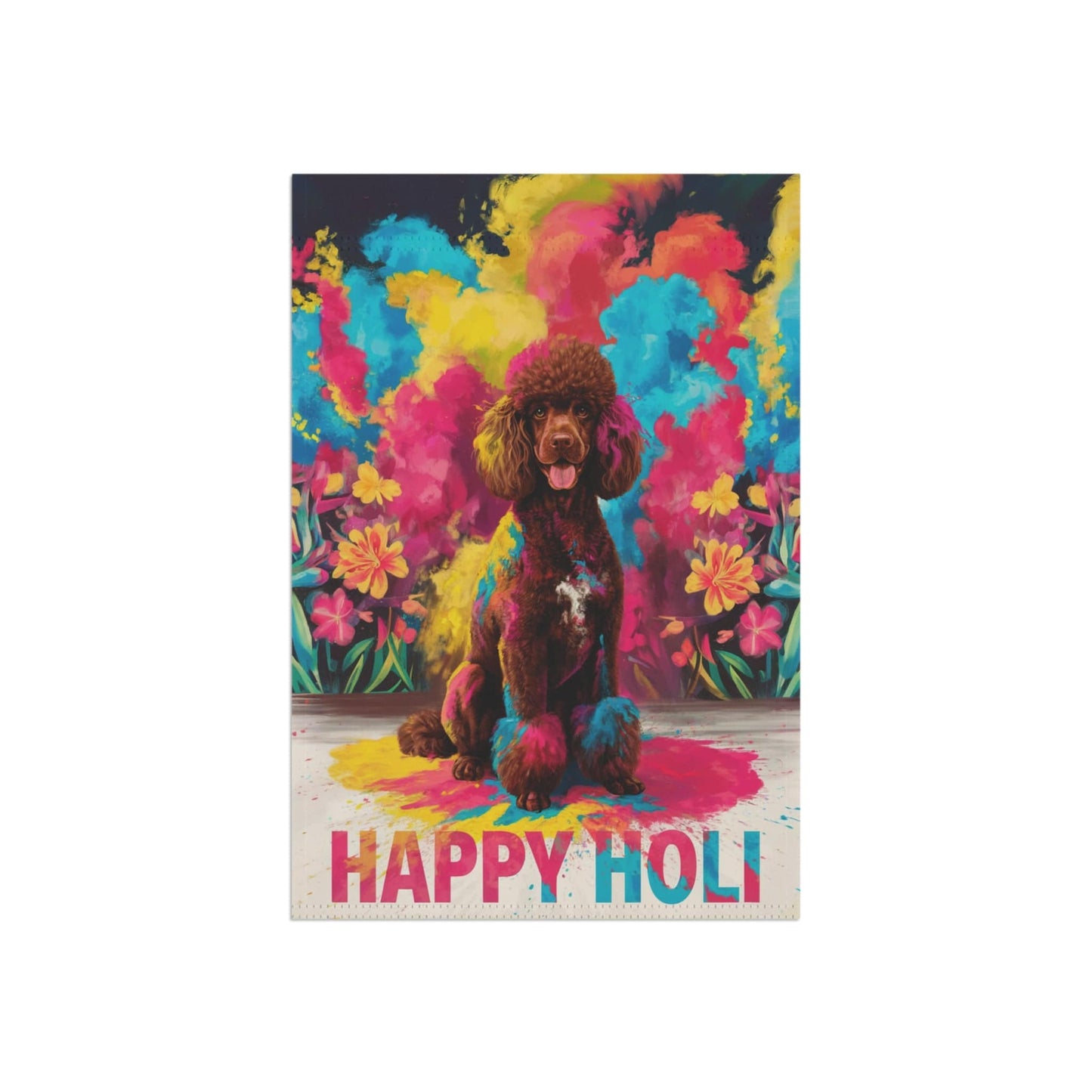 Printify Home Decor Brown Standard Poodle Holi Garden Flag, Indian Festival Dog Lovers, Yard Outside Decor