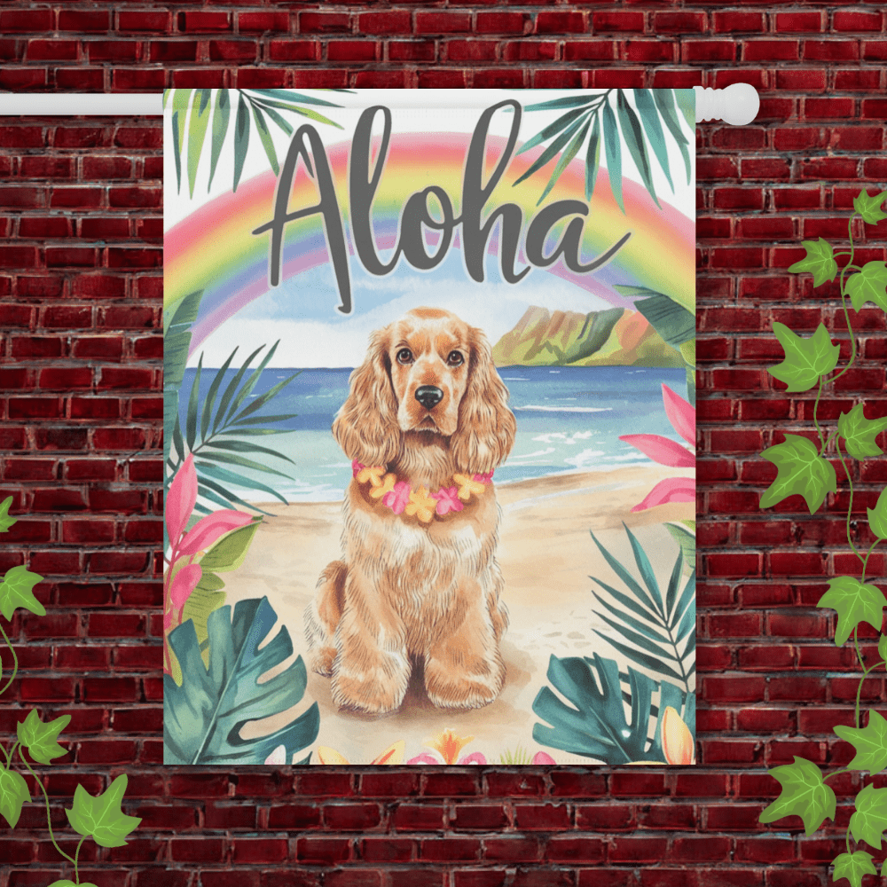 Printify Garden Flag 24.5'' × 32'' Buff Cocker Spaniel Aloha Luau Garden Flag