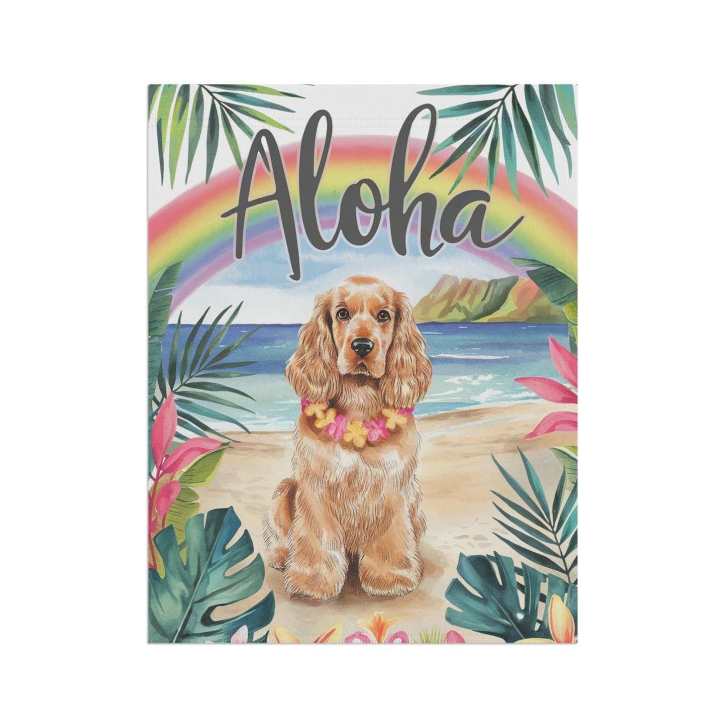 Printify Garden Flag Buff Cocker Spaniel Aloha Luau Garden Flag