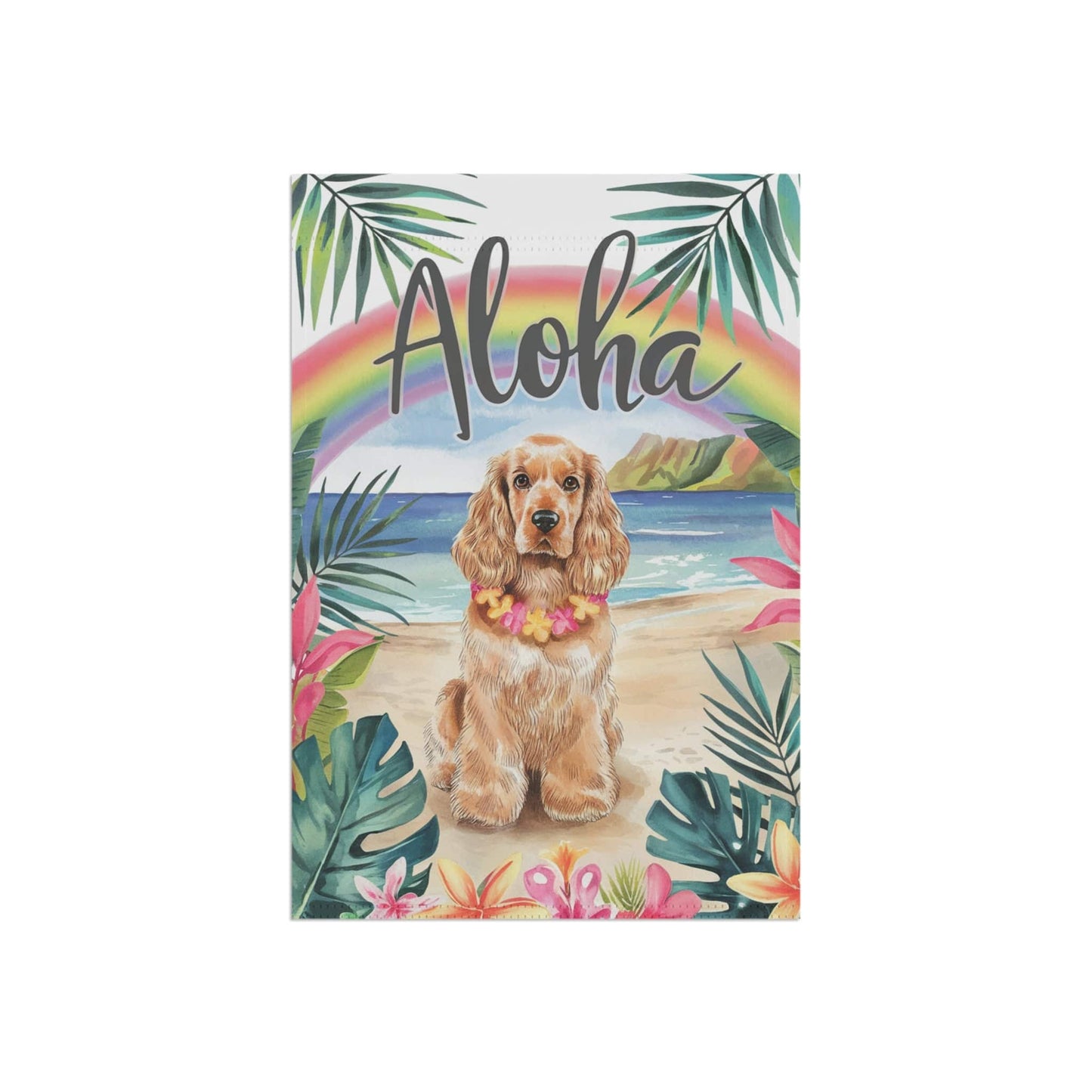 Printify Garden Flag Buff Cocker Spaniel Aloha Luau Garden Flag