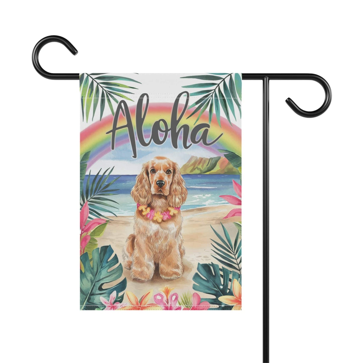 Printify Garden Flag Buff Cocker Spaniel Aloha Luau Garden Flag