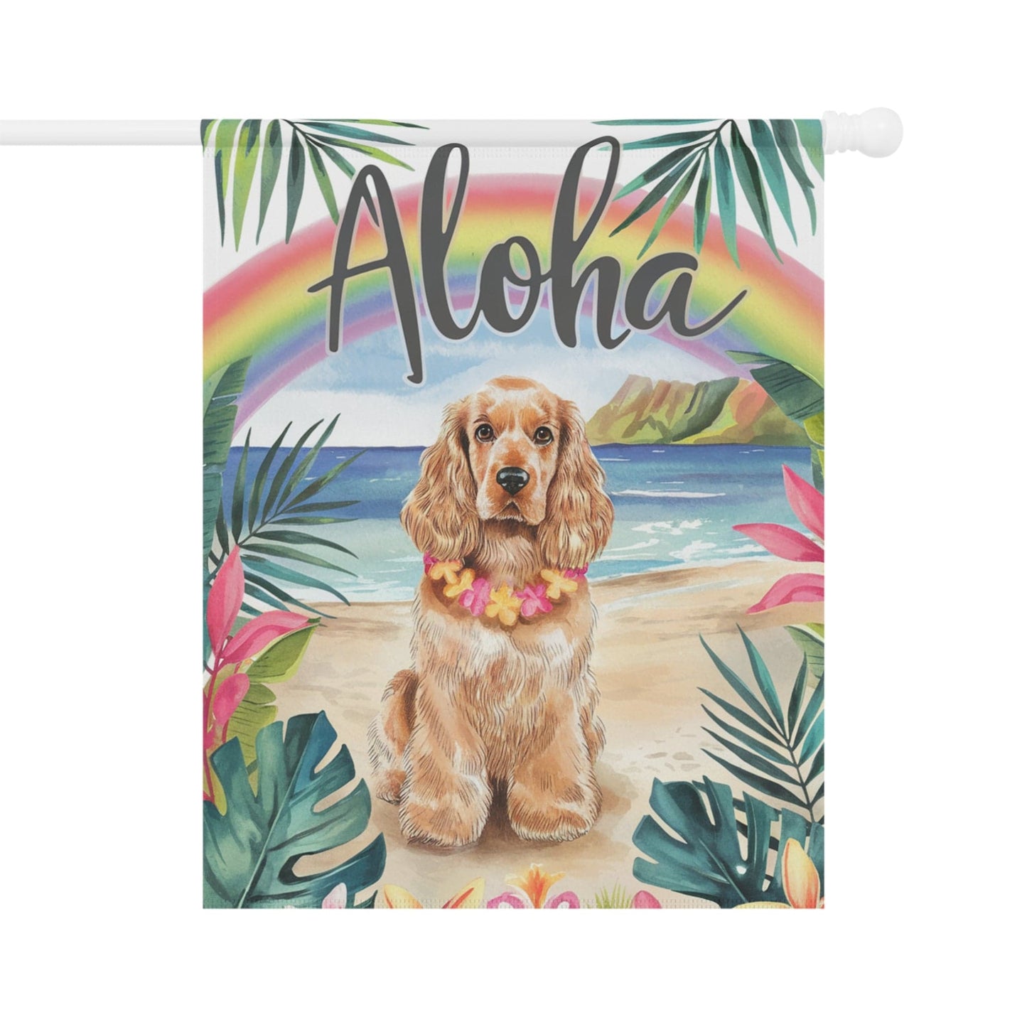 Printify Garden Flag Buff Cocker Spaniel Aloha Luau Garden Flag