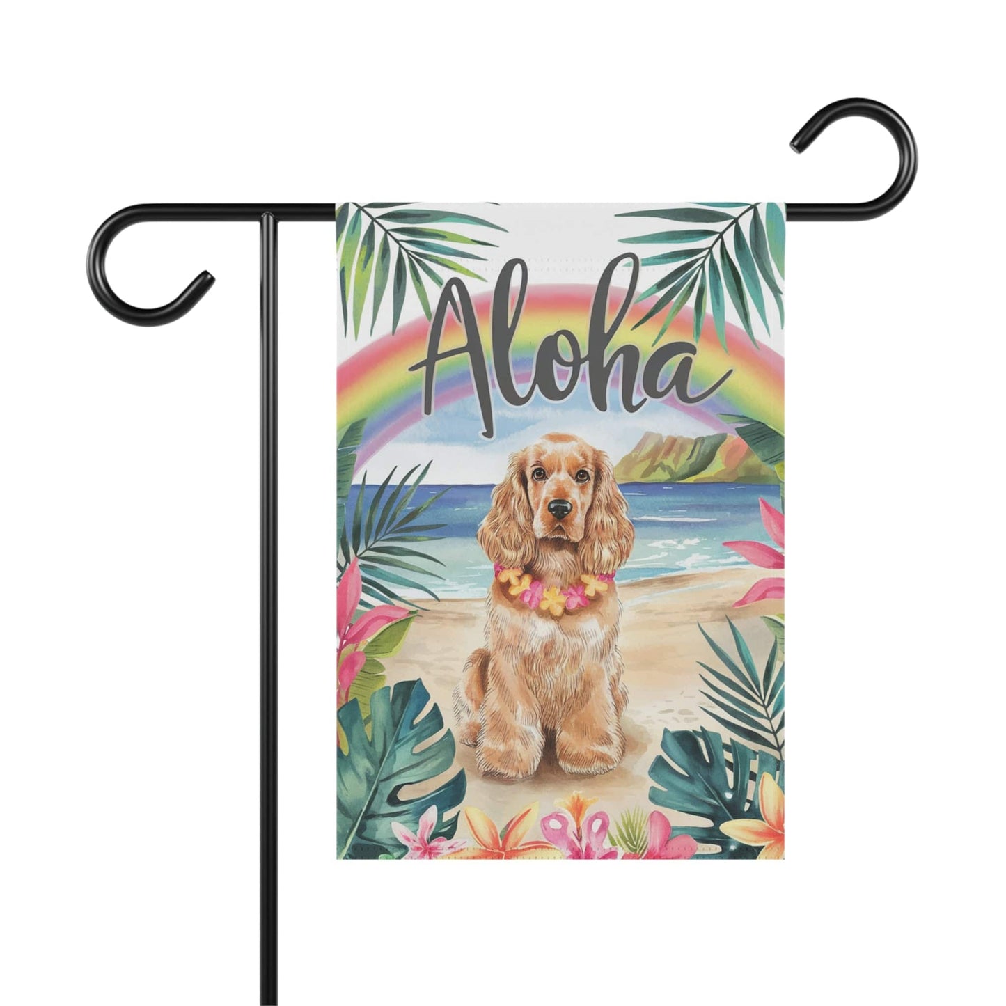 Printify Garden Flag Buff Cocker Spaniel Aloha Luau Garden Flag