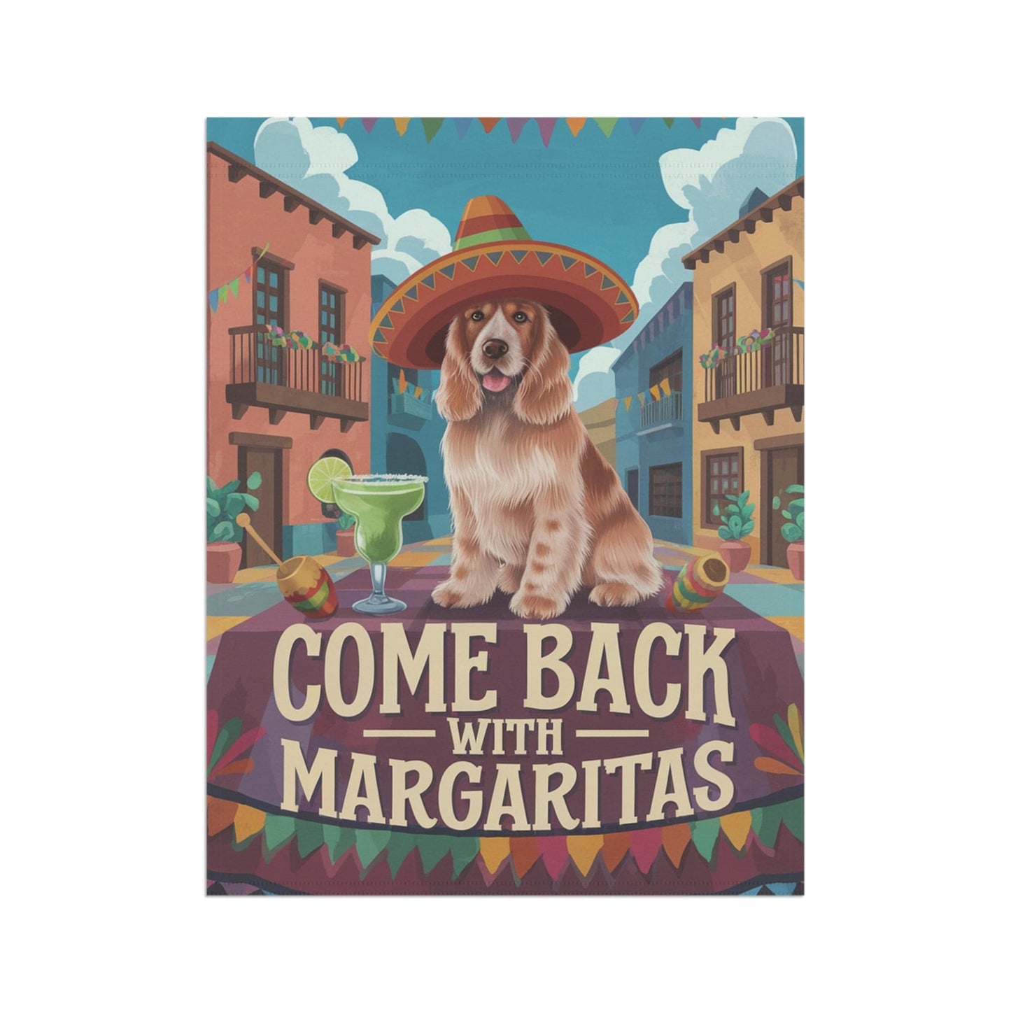 Printify Home Decor Buff Cocker Spaniel Garden Flag, Cinco de Mayo Fiesta, Margarita Dog Drinking Decor, Front Yard Spring Gardener