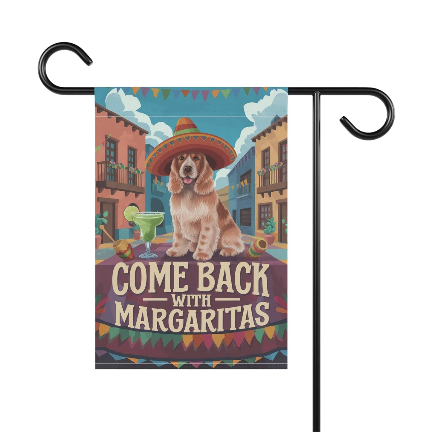 Printify Home Decor Buff Cocker Spaniel Garden Flag, Cinco de Mayo Fiesta, Margarita Dog Drinking Decor, Front Yard Spring Gardener