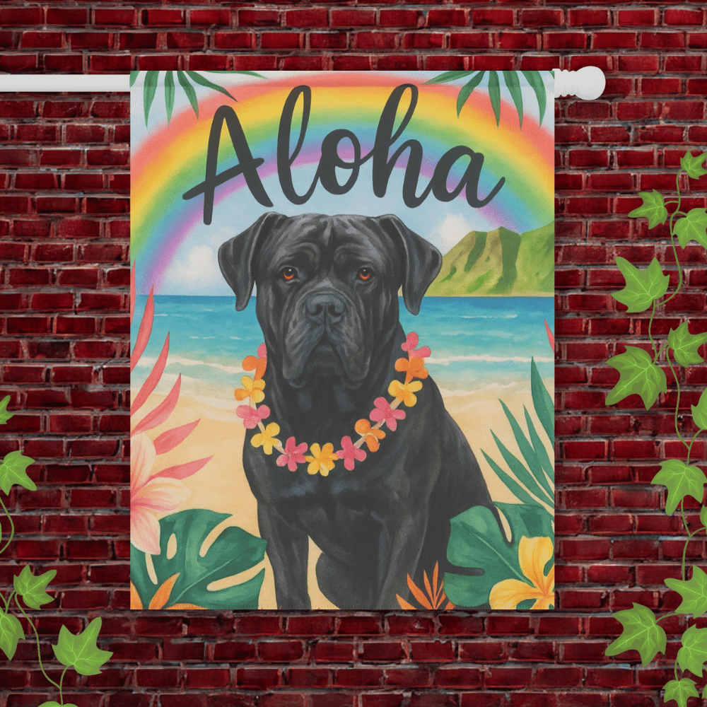 Printify Garden Flag 24.5'' × 32'' Cane Corso Dog Aloha Luau Garden Flag