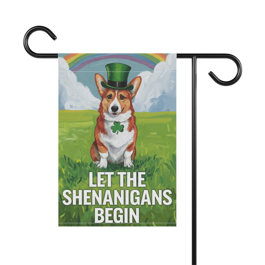 Cardigan Red Corgi Garden Flag, Saint Patricks Day Funny Dog Yard Outside Decor