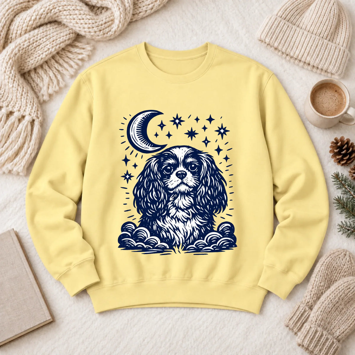 Cavalier Bedtime Moon Stars Unisex Sweatshirt Butter