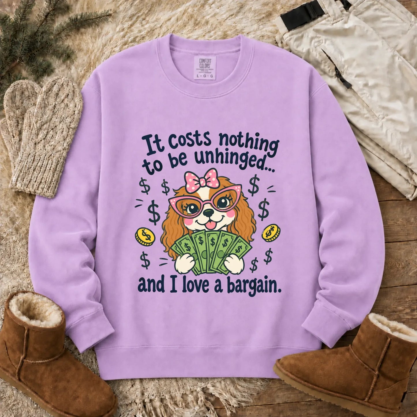 Cavalier Bulldog Unhinged Snarky Unisex Sweatshirt Orchid