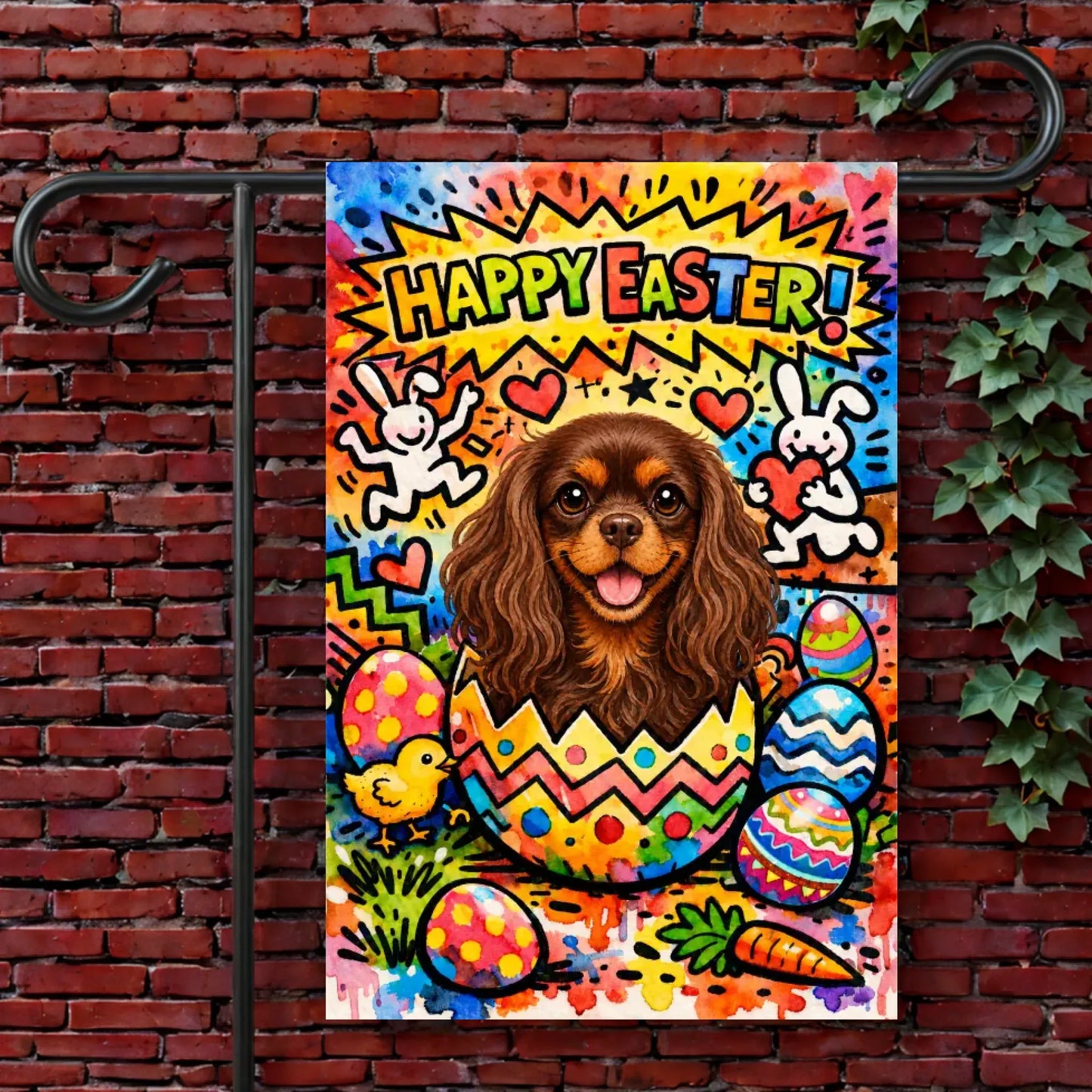 Garden Flag 12'' × 18'' Cavalier Cavalier Easter Graffiti Garden Flag