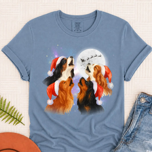 Cavalier Funny Christmas Howliday Unisex TShirt Blue Jean