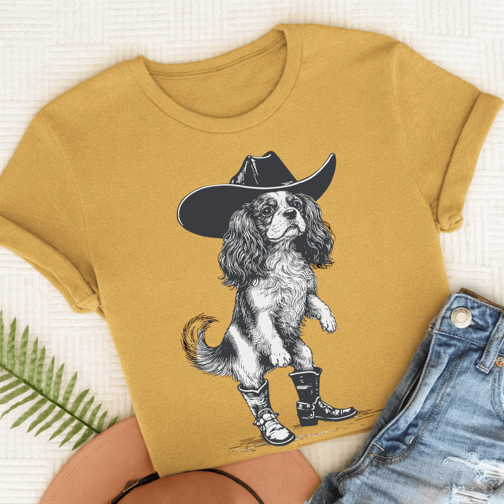 Cavalier Funny Cowboy Unisex TShirt Comfort Colors Mustard