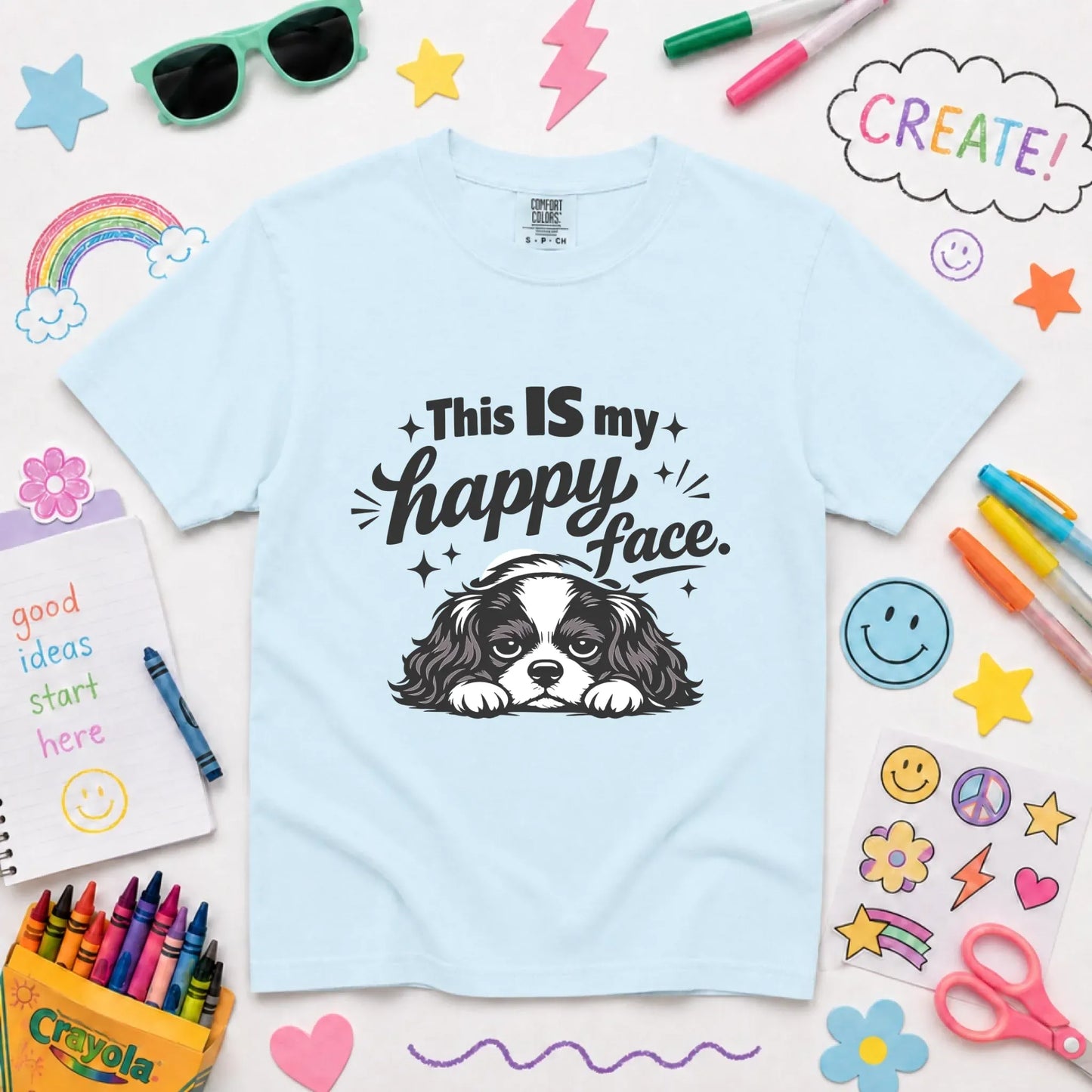 Cavalier Funny Happy Face Unisex YOUTH TShirt Chambray