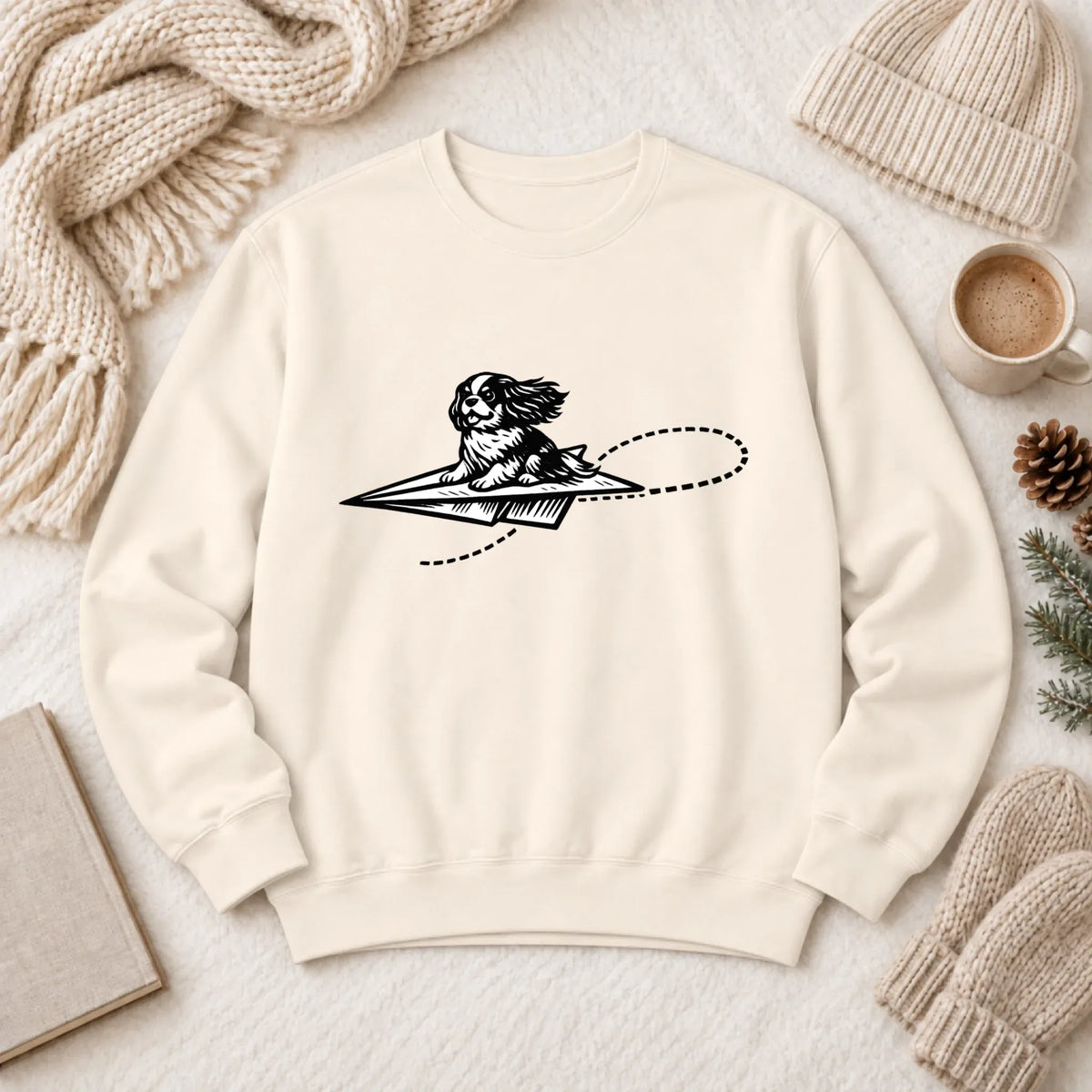 Cavalier Funny Paper Airplane Unisex Sweatshirt Ivory