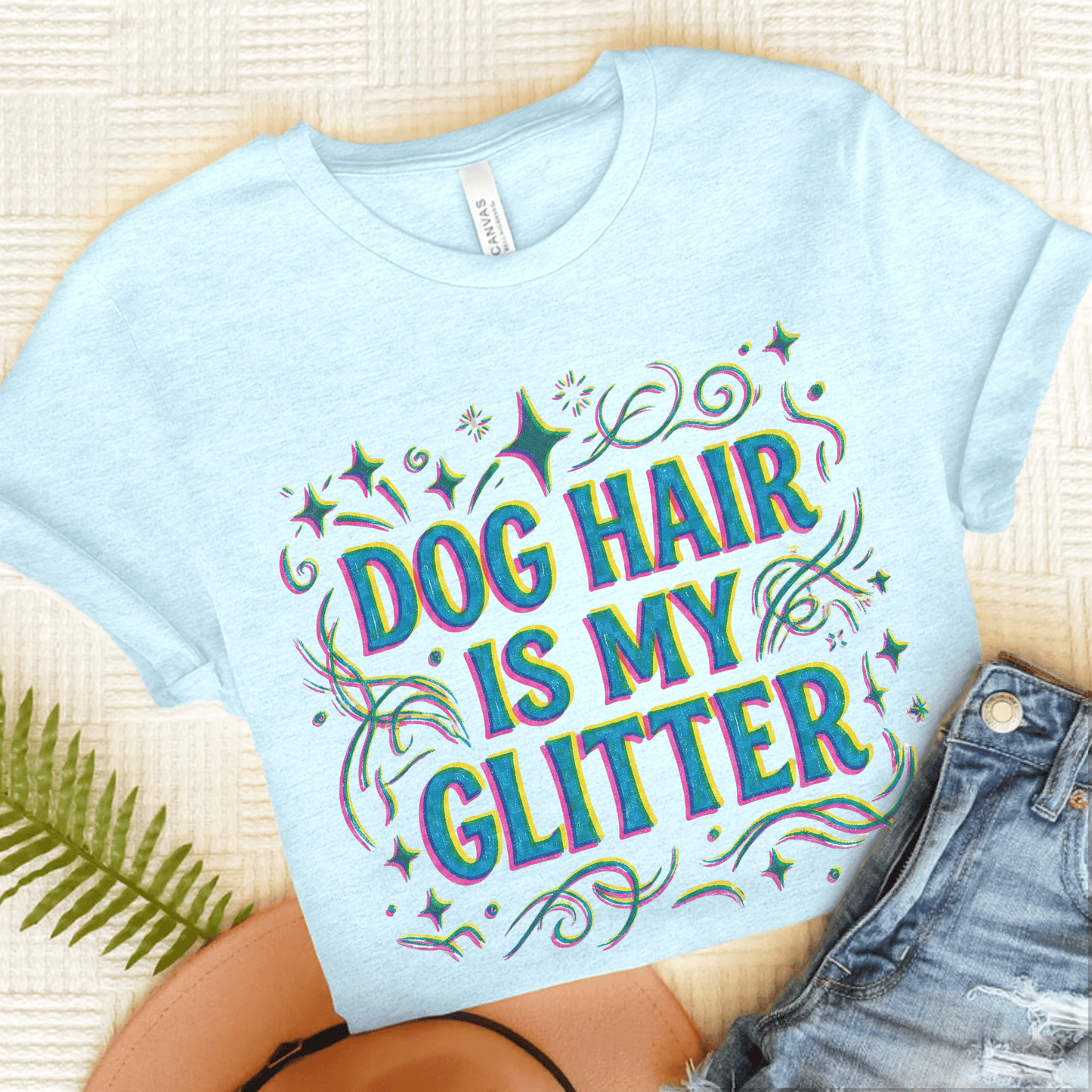 Golden Retriever Glitter Dog Hair Unisex TShirt Heather Ice Blue
