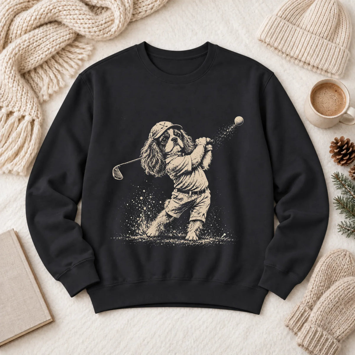 Cavalier Golfing Golfer Unisex Sweatshirt Black