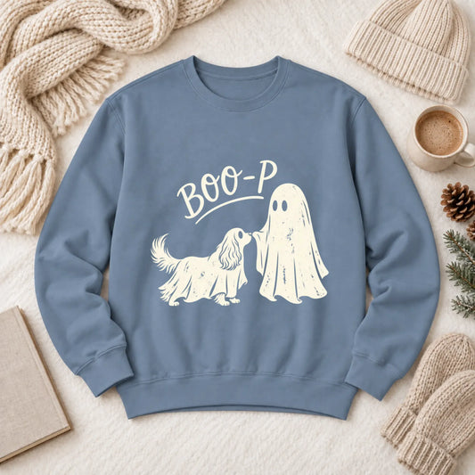 Cavalier Halloween Boop Ghost Dog Unisex Sweatshirt Blue Jean