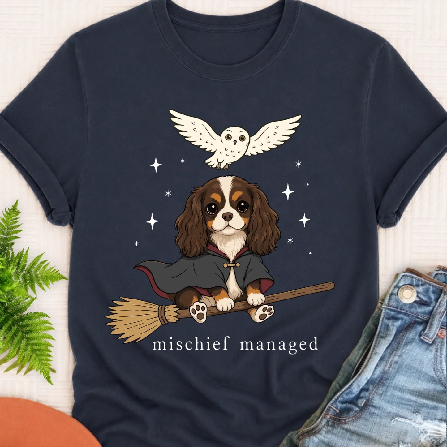 T-Shirt Navy / S Cavalier Halloween Mischief Managed Unisex TShirt