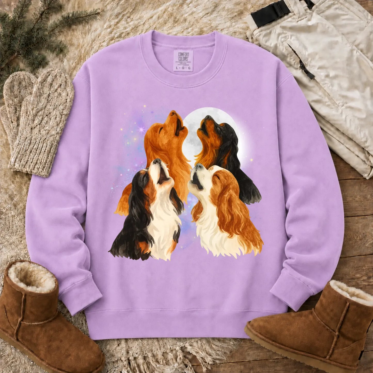 Cavalier Howling at the Moon Unisex Sweatshirt Orchid