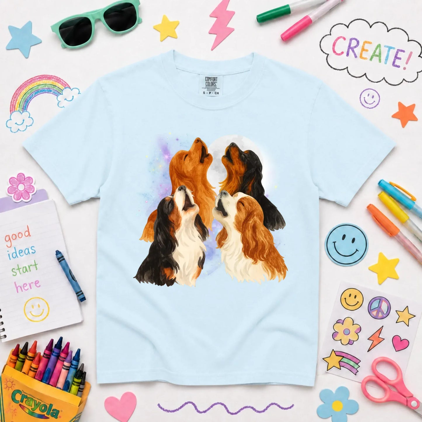 Cavalier Howling at the Moon Unisex YOUTH TShirt Chambray