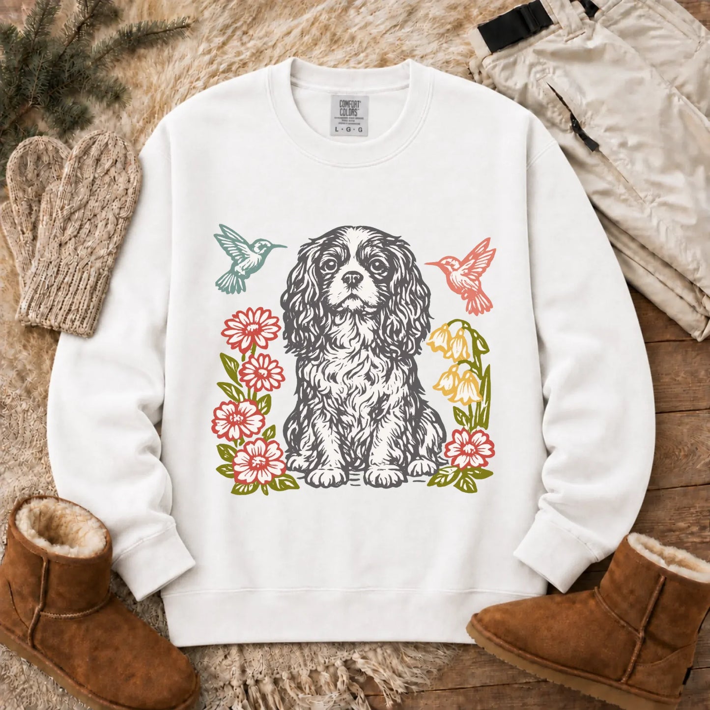 Cavalier Hummingbirds Garden Unisex Sweatshirt White