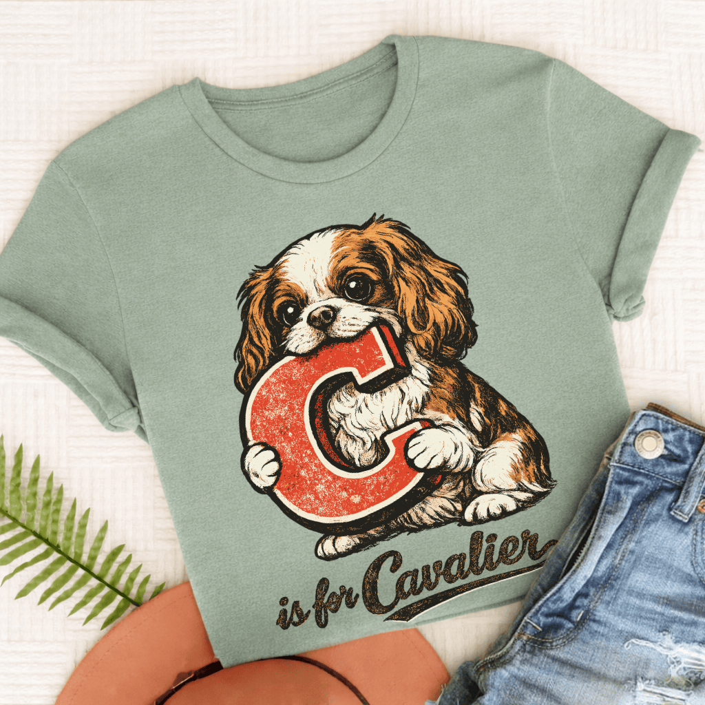 Cavalier King Charles Alphabet Unisex TShirt Comfort Colors Bay