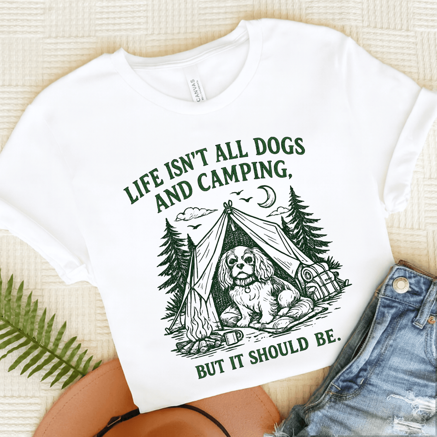 Cavalier King Charles Camping Unisex TShirt White